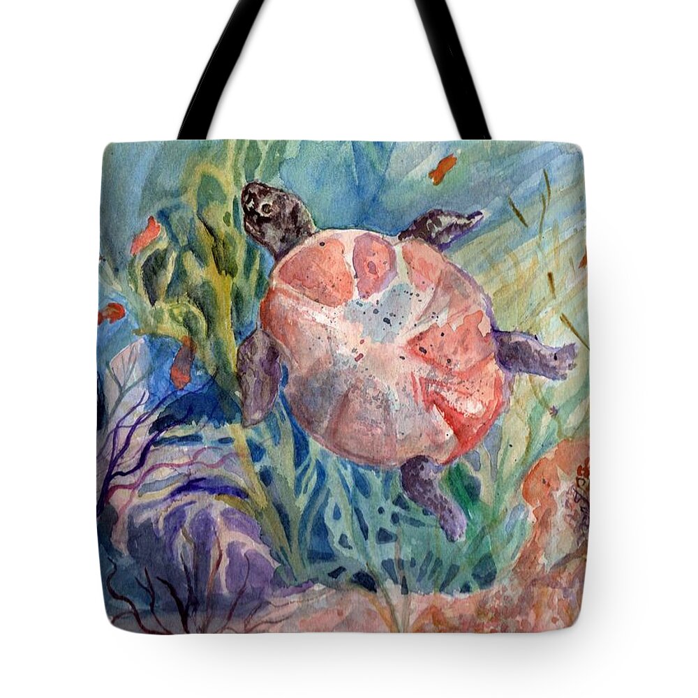 Life Under The Sea. Sea Turtle Ocean Tote Bag featuring the painting Sea turtle by Charme Curtin