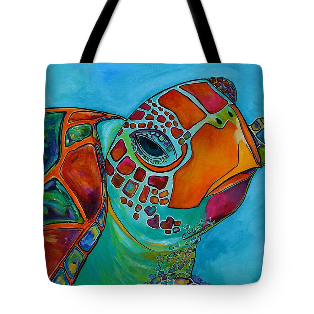 Sea Turtle Tote Bag featuring the painting Seaglass Sea Turtle by Patti Schermerhorn