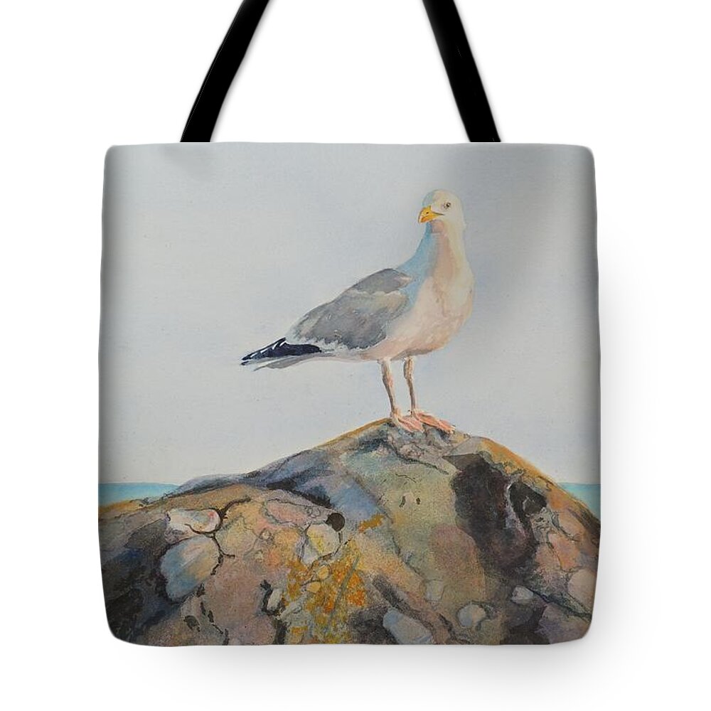Brenton Point Tote Bag featuring the painting Herring Seagull Brenton Point Newport RI by Patty Kay Hall