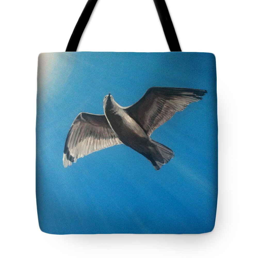 New Hampshire Tote Bag featuring the painting Seagull in flight by Barbara Andrews