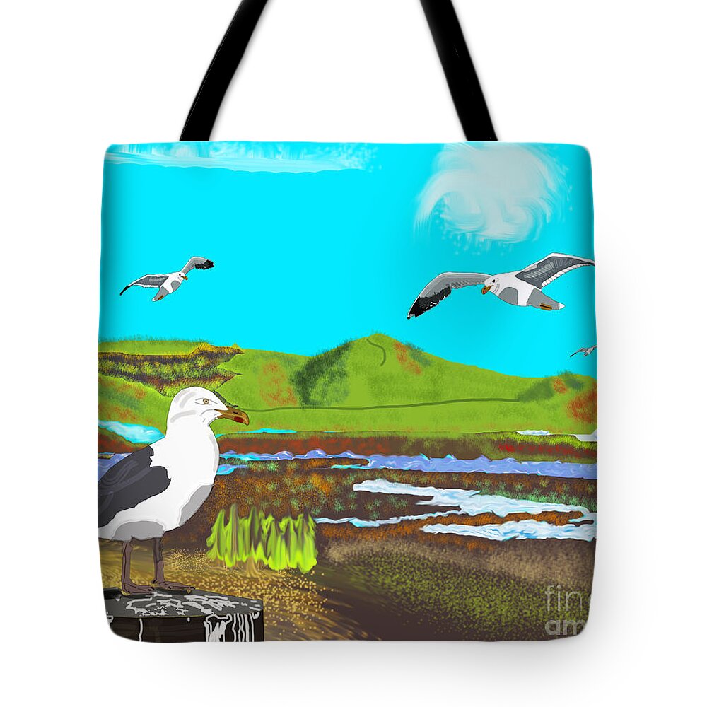 Birds Tote Bag featuring the mixed media Seagulls by Paul Fields
