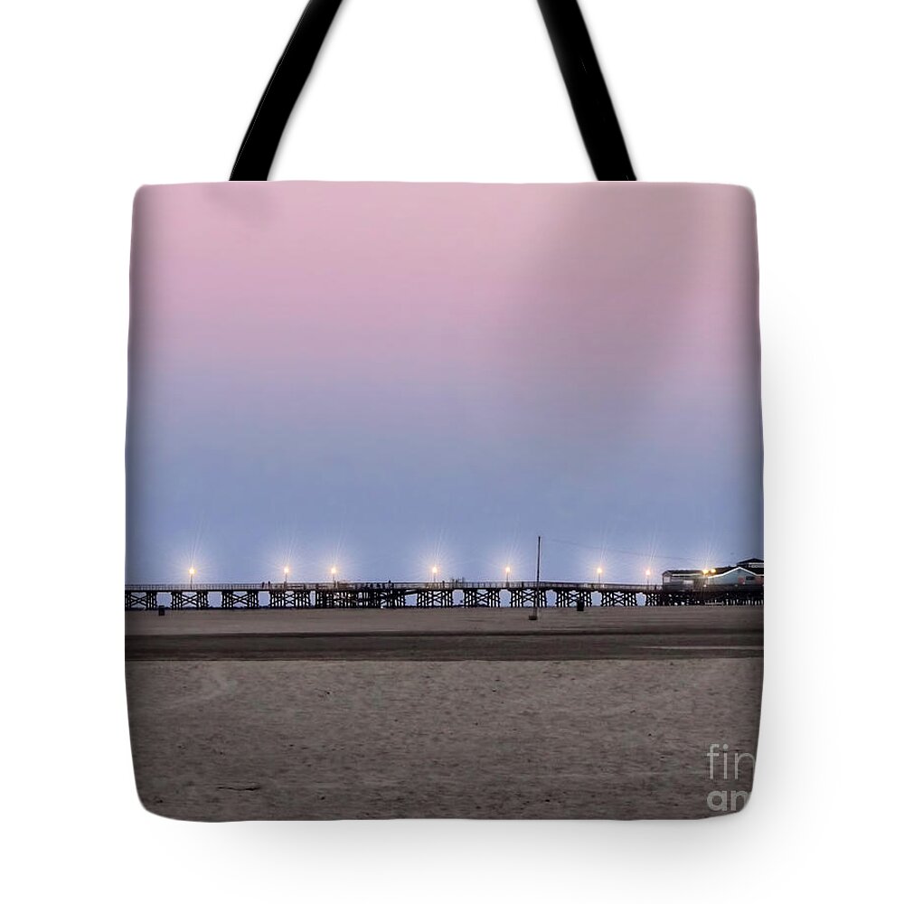 Seal Beach Tote Bag featuring the photograph Seal Beach Pier at Sunrise by Jennie Breeze