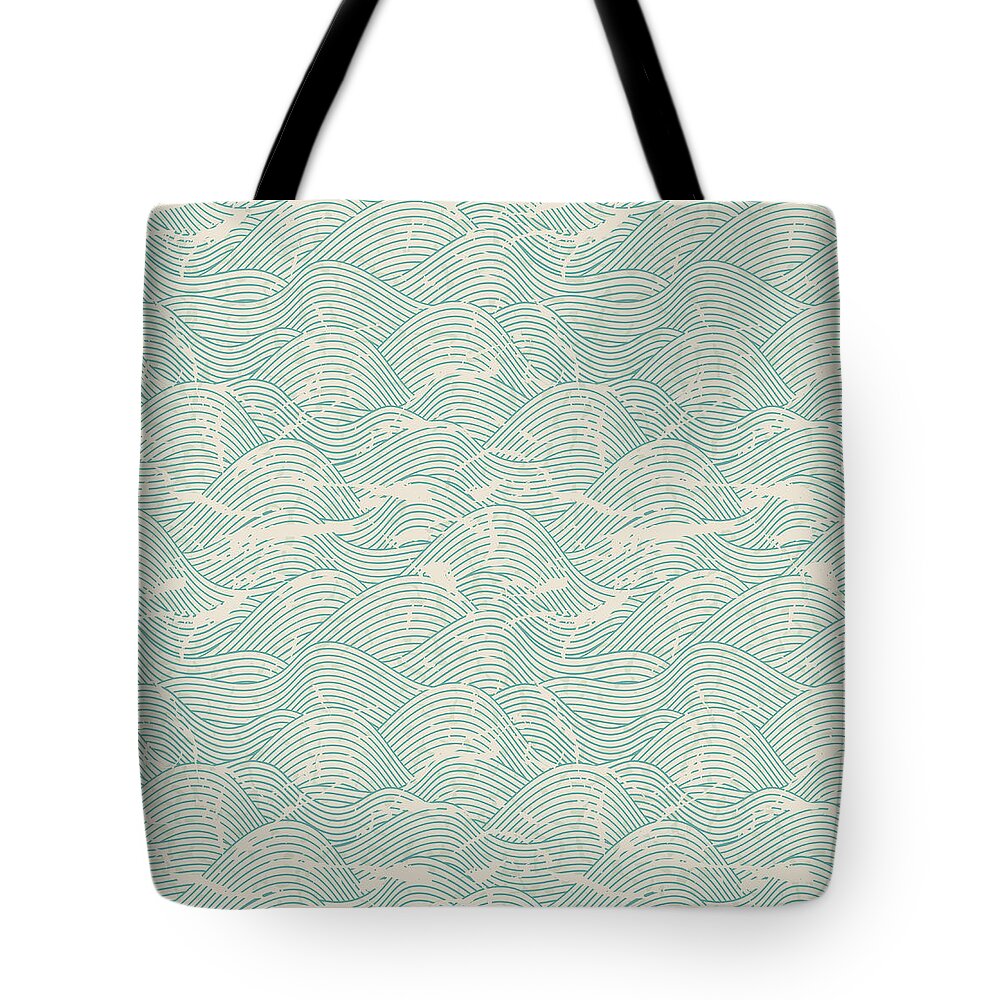 Material Tote Bag featuring the digital art Seamless Wave Pattern In Blue And White by Incomible