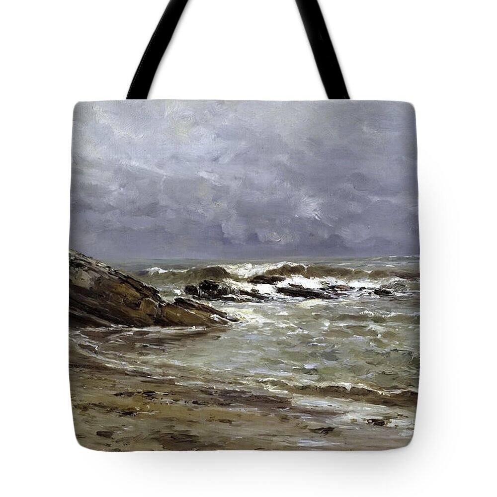 Carlos De Haes Tote Bag featuring the painting Seascape by Carlos de Haes