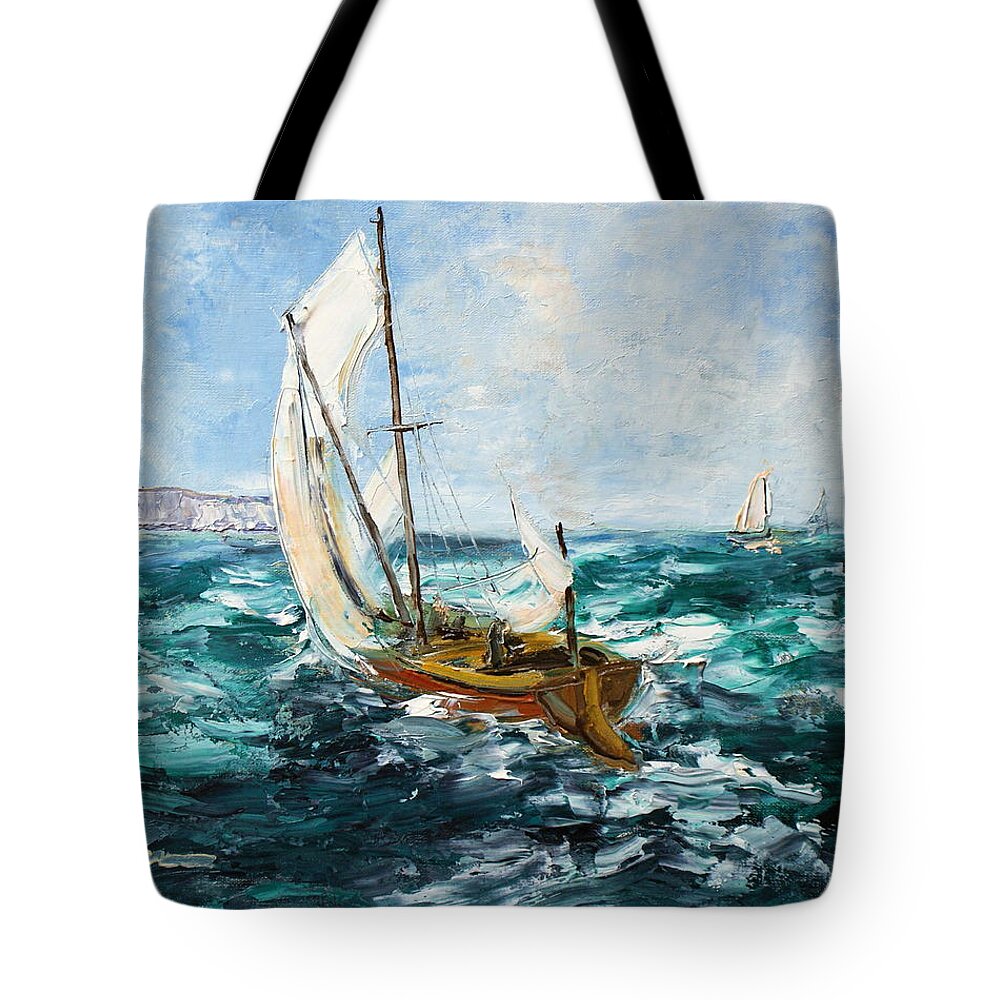 Sail Tote Bag featuring the painting Seascape by Luke Karcz