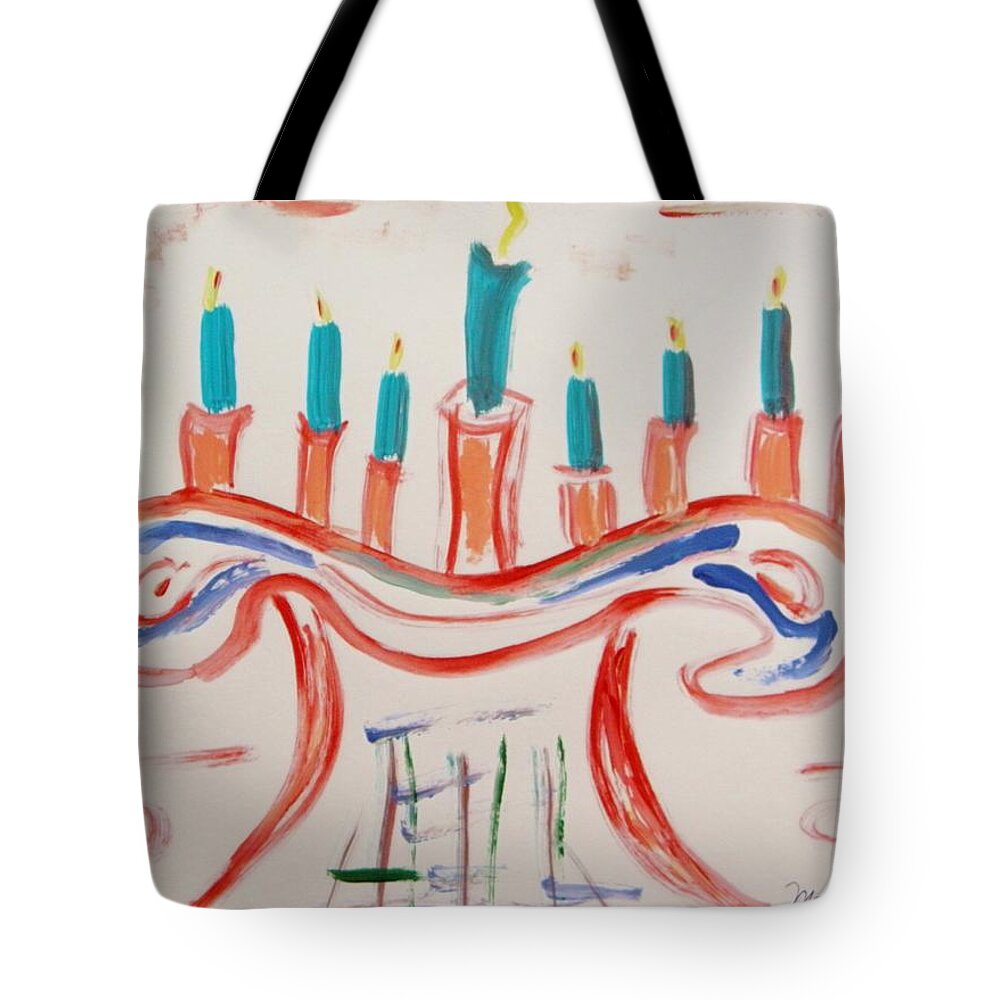 Hanukkah Tote Bag featuring the painting Season of the Lights by Mary Carol Williams