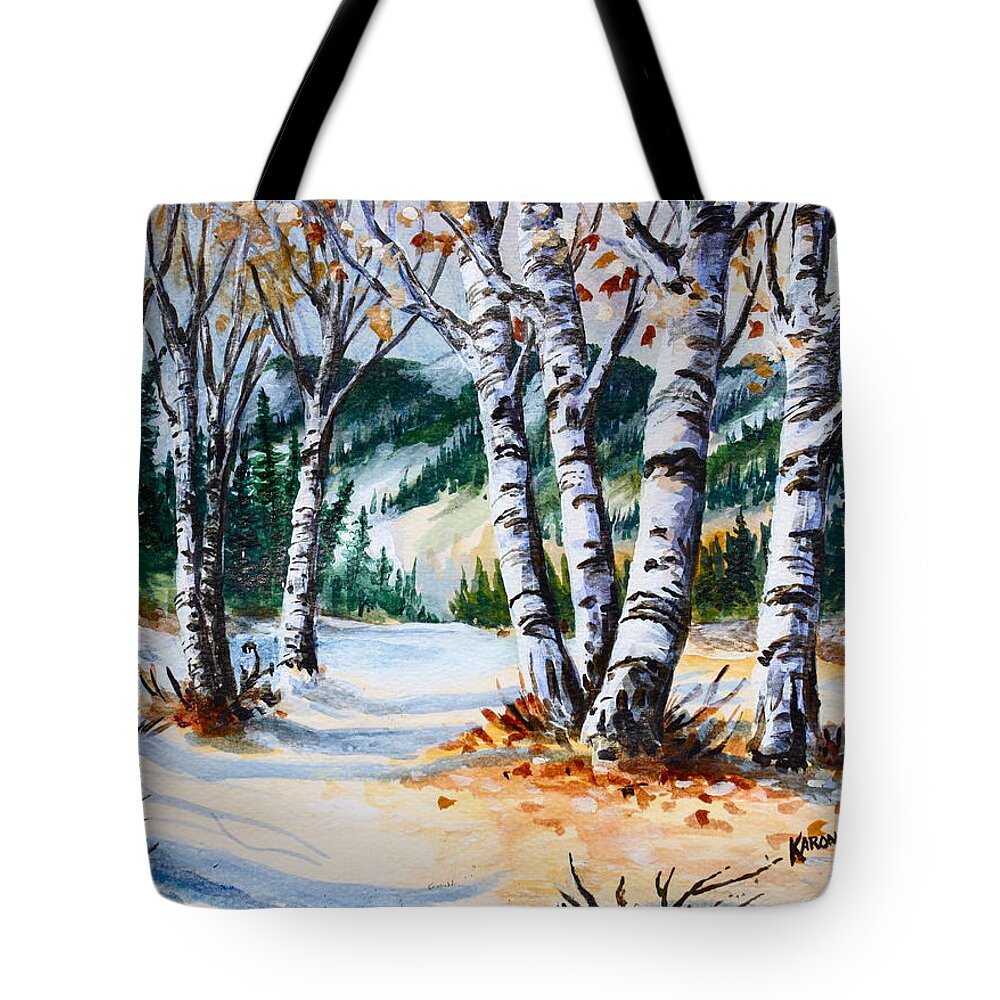 Winter Landscape Tote Bag featuring the painting Seasonal Transition by Karon Melillo DeVega