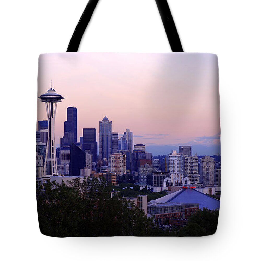 Seattle Tote Bag featuring the photograph Seattle Dawning by Chad Dutson