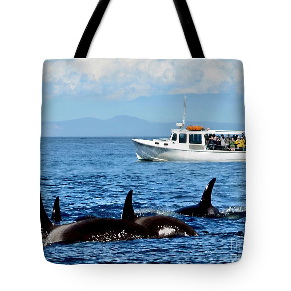 Whales Tote Bag featuring the photograph Seattle Whale Watchers by Jennie Breeze