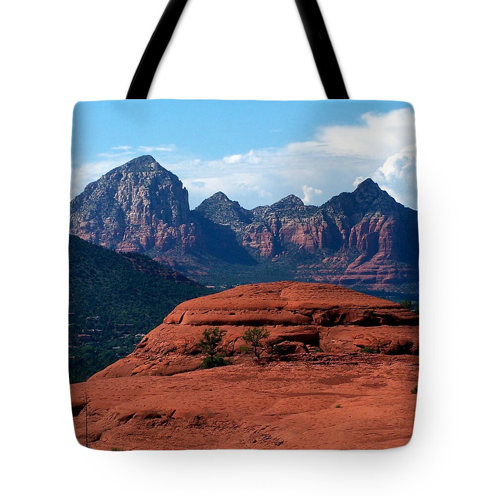 Red Tote Bag featuring the photograph Sedona-13 by Dean Ferreira