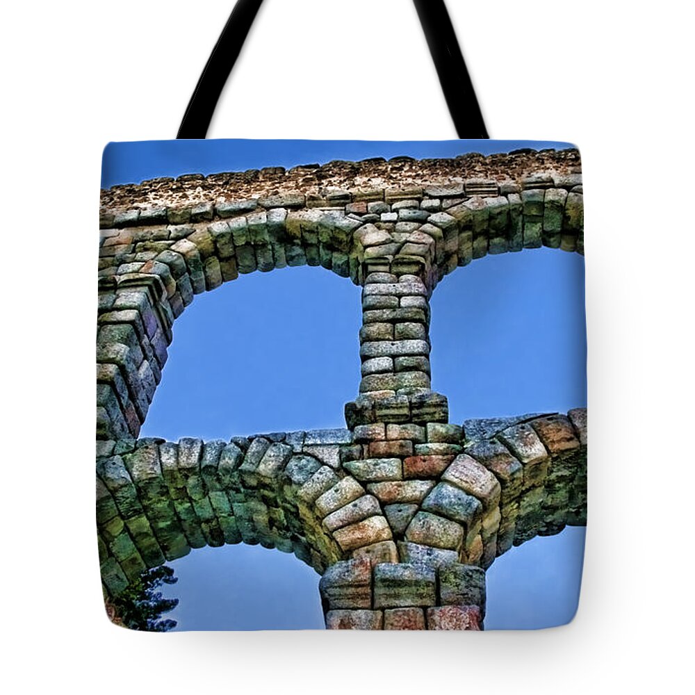 Segovia Tote Bag featuring the photograph Segovia Aqueducts Blue by Diana Sainz by Diana Raquel Sainz