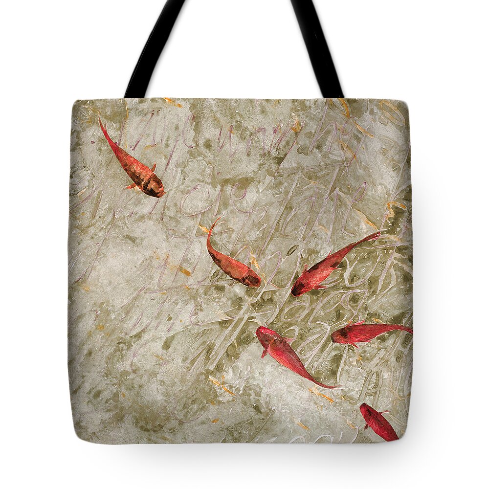 Gold Tote Bag featuring the painting Sei Pesci Rossi  by Guido Borelli