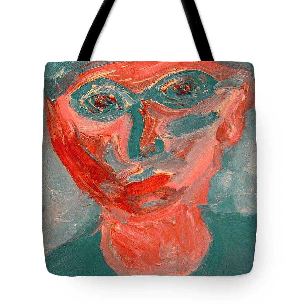 Portrait Tote Bag featuring the painting Self Portrait in Turquoise and Rose by Shea Holliman