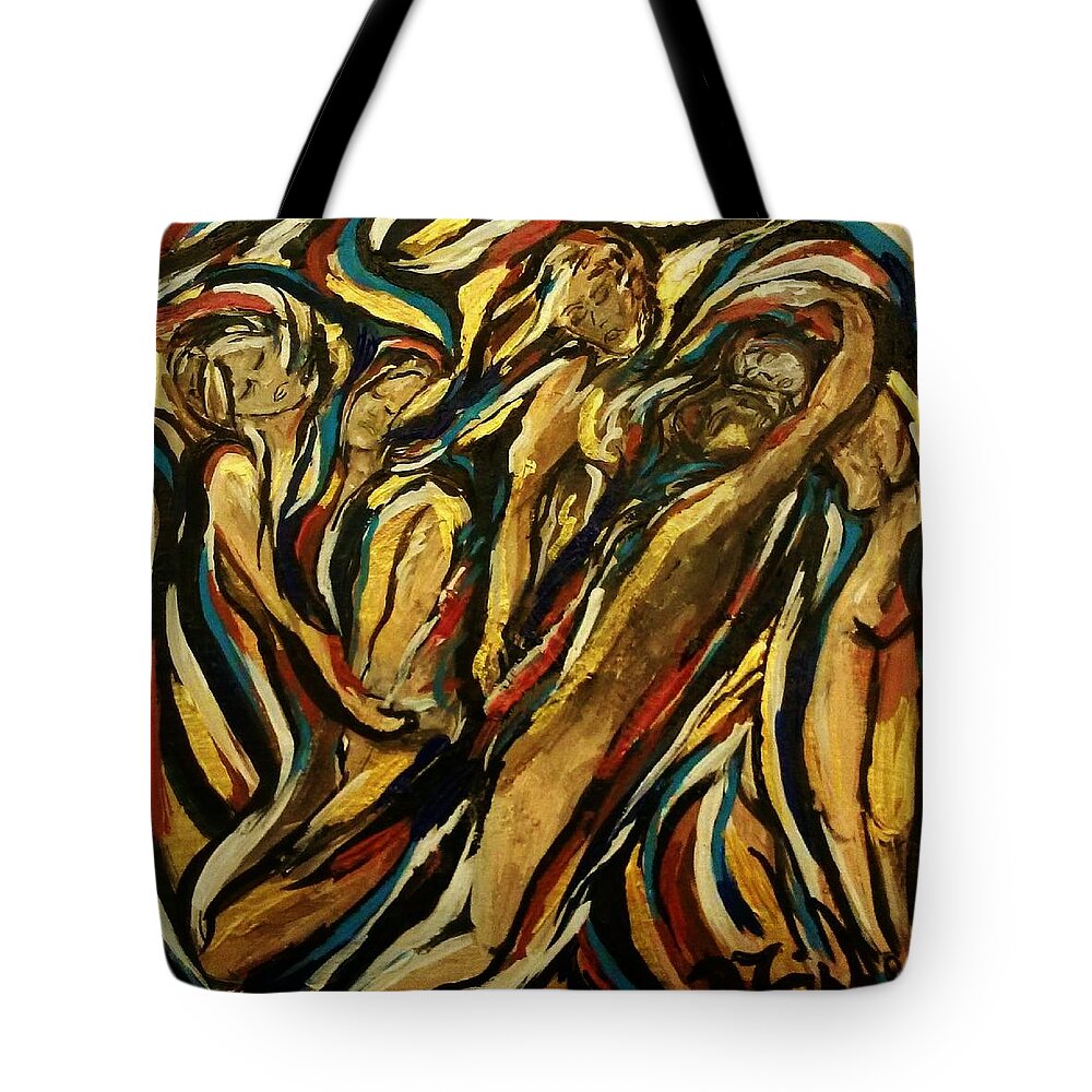Figural Tote Bag featuring the painting Sentience by Dawn Caravetta Fisher