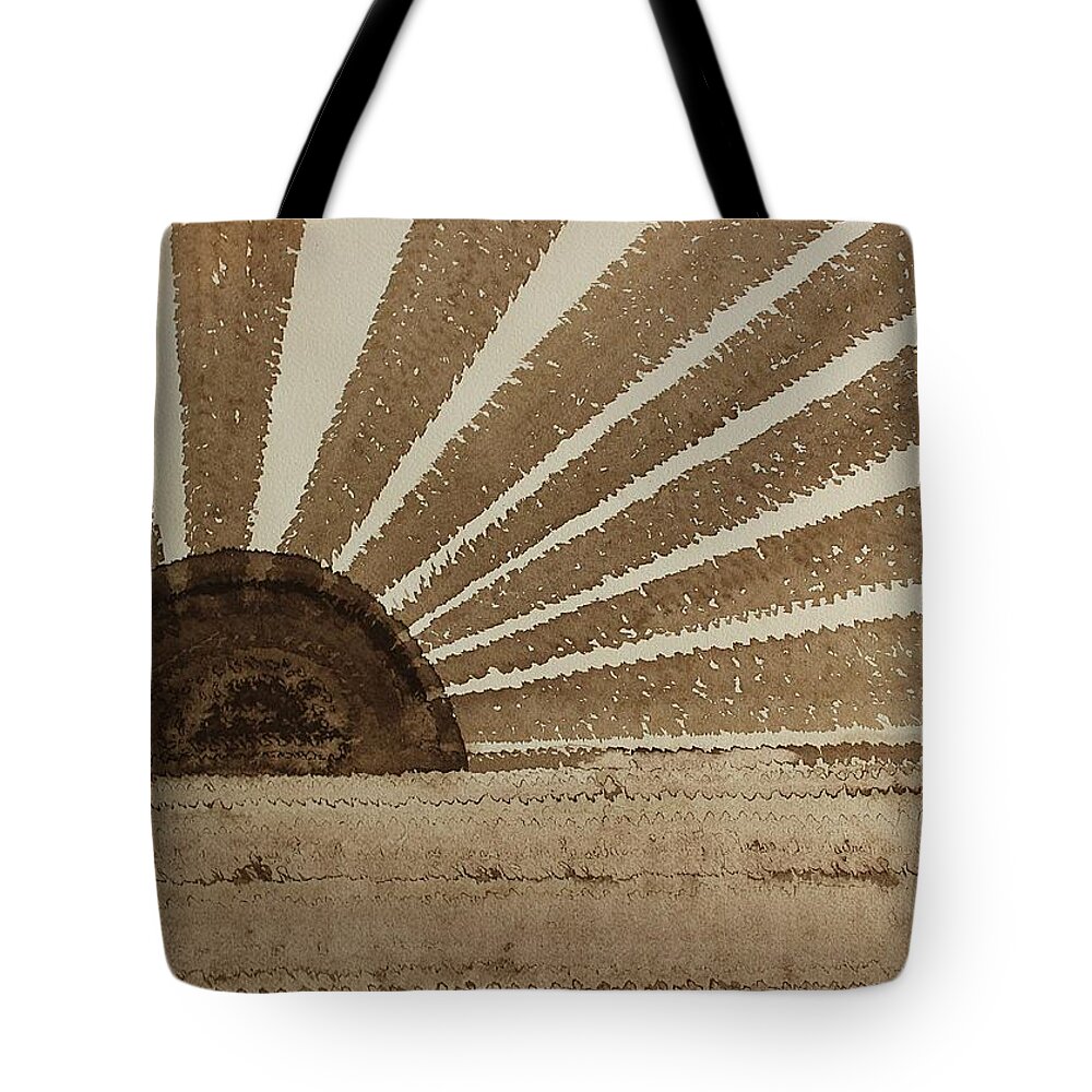 Brown Tote Bag featuring the painting Sepia Sunset original painting by Sol Luckman