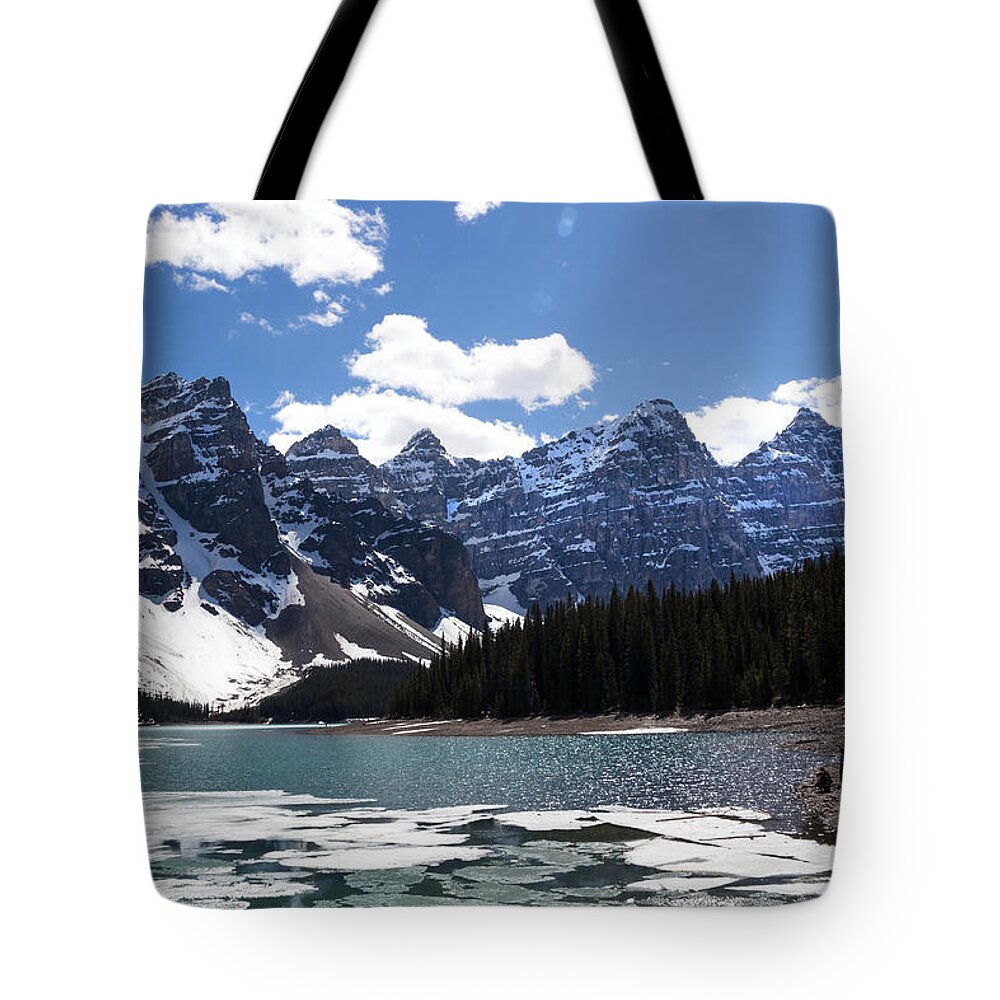 Banff National Park Tote Bag featuring the photograph Seven Sisters at Moraine Lake by Angela Boyko
