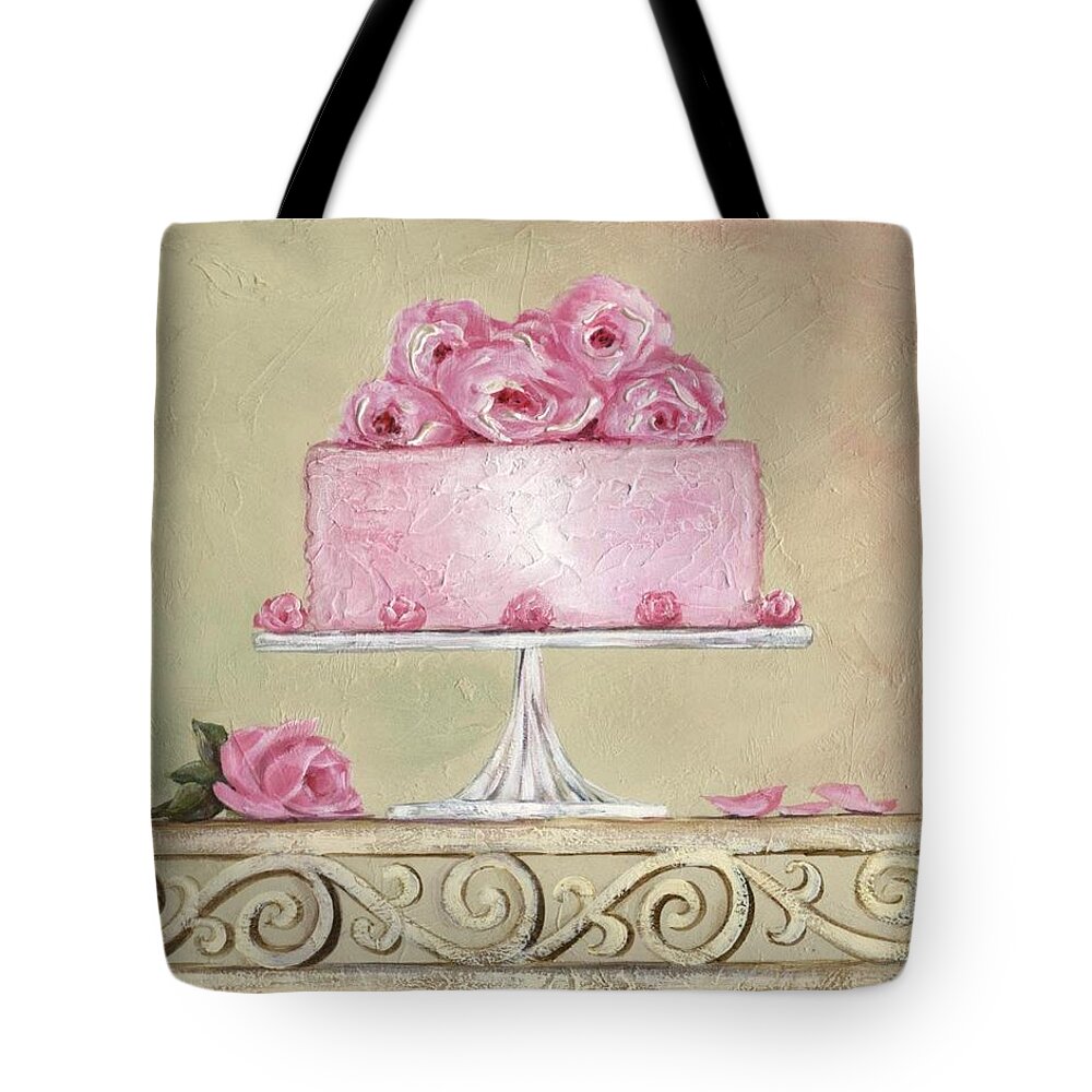 Shabby Chic Painting Tote Bag featuring the painting Shabby Chic Pink Roses Cake Painting by Chris Hobel