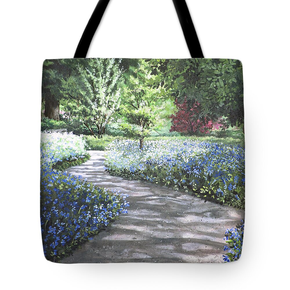Shades Of Blue Tote Bag featuring the painting Shades of Blue by Mary Palmer