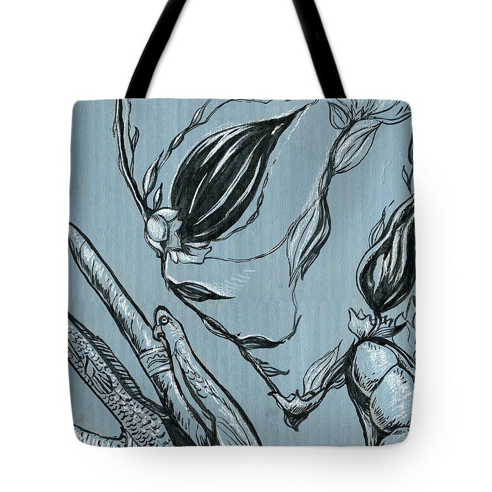 Surreal Tote Bag featuring the drawing Shades of Grays Two by John Ashton Golden