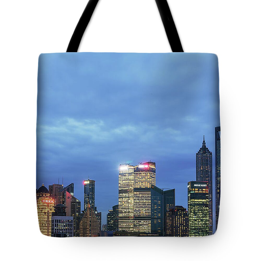 Communications Tower Tote Bag featuring the photograph Shanghai Skyline by Elysee Shen