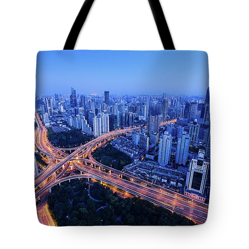 Clear Sky Tote Bag featuring the photograph Shanghai Urban Elevated by Elysee Shen