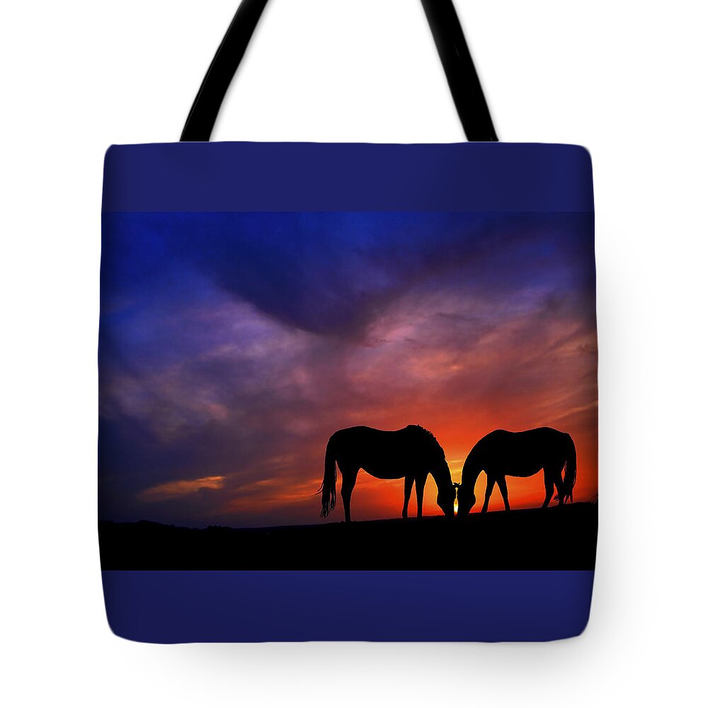 Horses Tote Bag featuring the photograph Sharing supper by Stuart Harrison