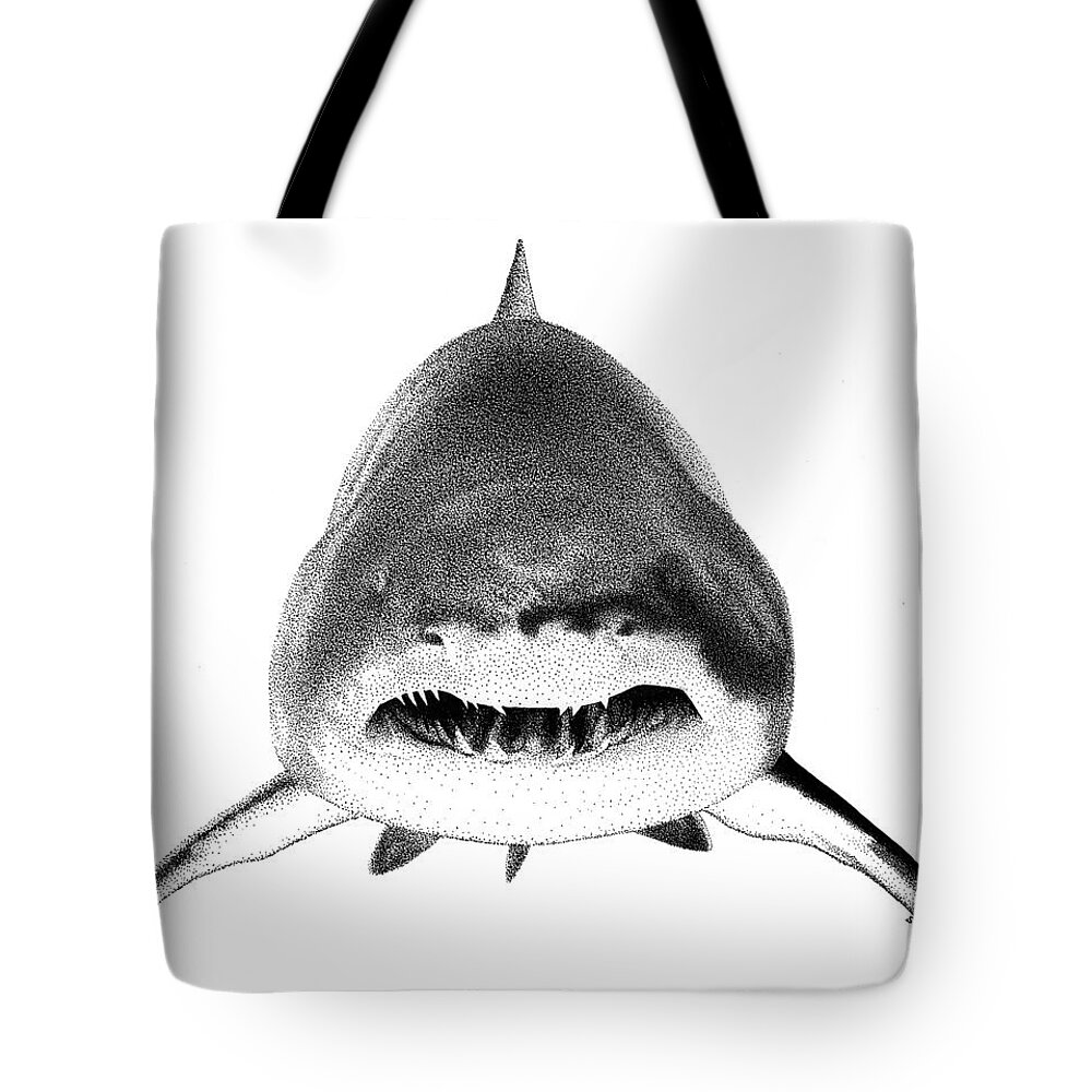 Shark Tote Bag featuring the drawing Shark by Scott Woyak
