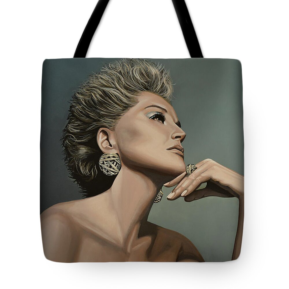 Sharon Stone Tote Bag featuring the painting Sharon Stone by Paul Meijering