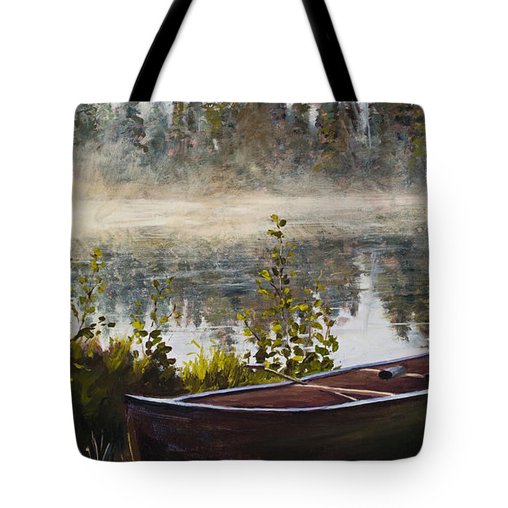 Canoe Tote Bag featuring the painting Shavasana by Mary Giacomini