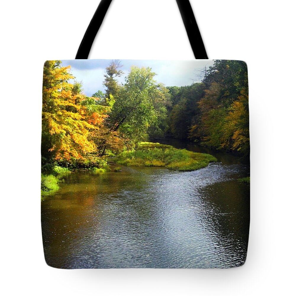 Autumn Tote Bag featuring the photograph Shenago River @ Iron Bridge by Joyce Wasser
