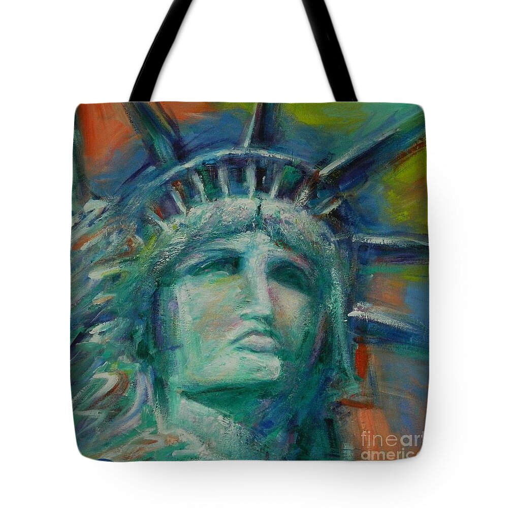 Statue Of Liberty Tote Bag featuring the painting Shine On Liberty by Dan Campbell