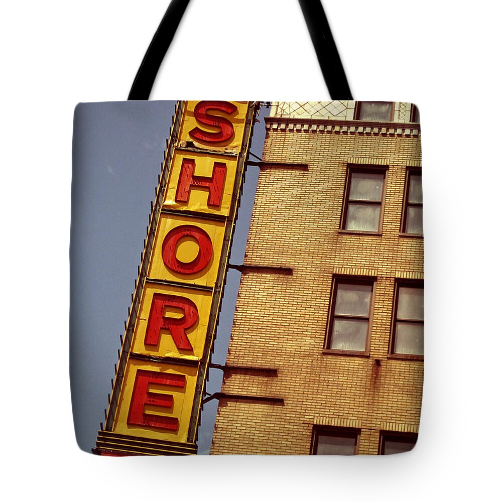 Shore Building Tote Bag featuring the digital art Shore Building Sign - Coney Island by Jim Zahniser