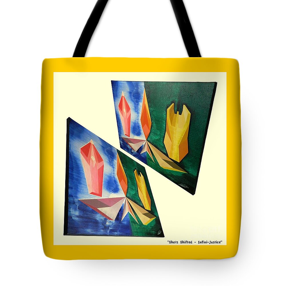 Spirituality Tote Bag featuring the painting Shots Shifted - Infini-justice 4 by Michael Bellon