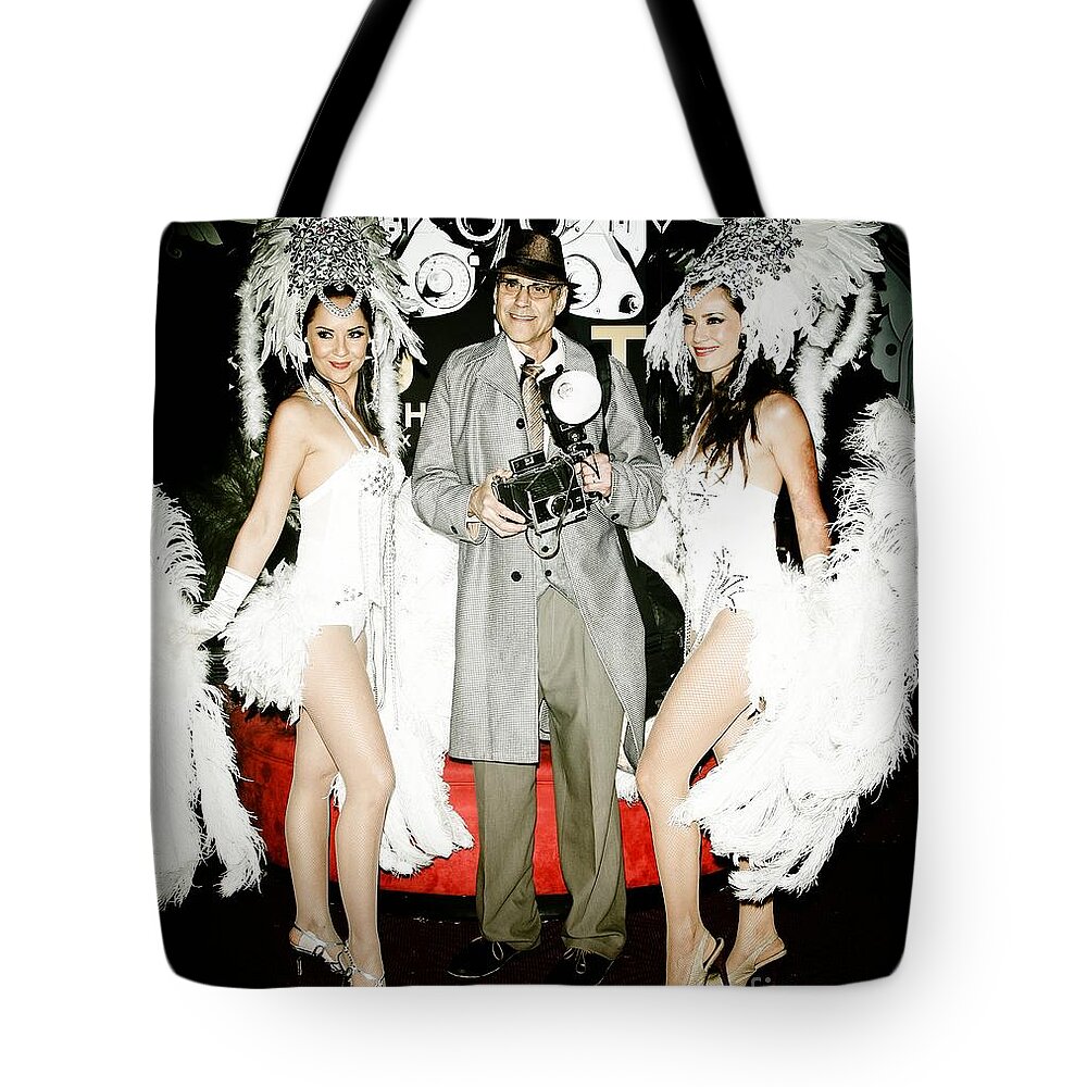 Showgirls And Photographer With Polaroid Tote Bag featuring the photograph Showgirls and photographer with Polaroid by Nina Prommer