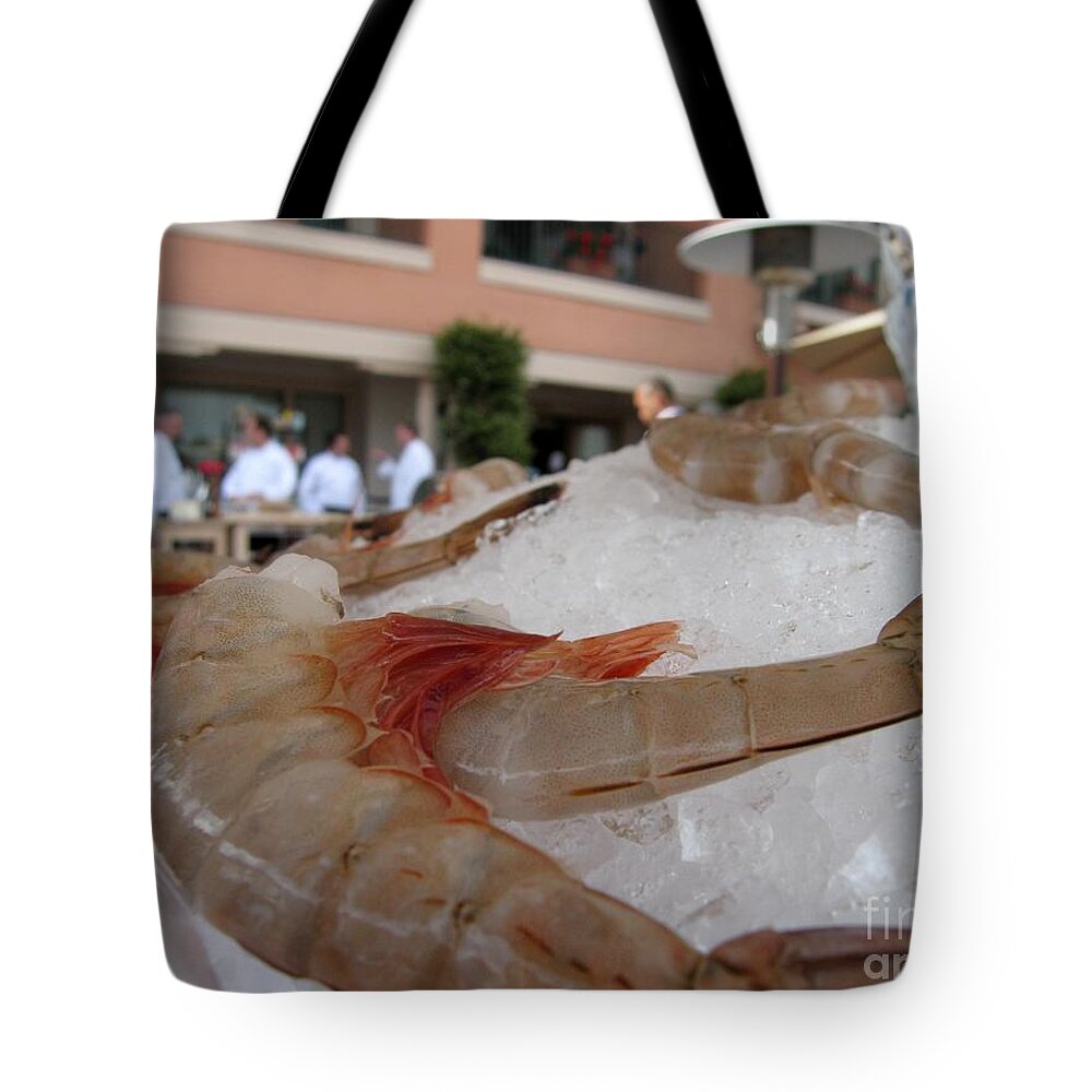 Shrimp Tote Bag featuring the photograph Shrimp On Ice by James B Toy