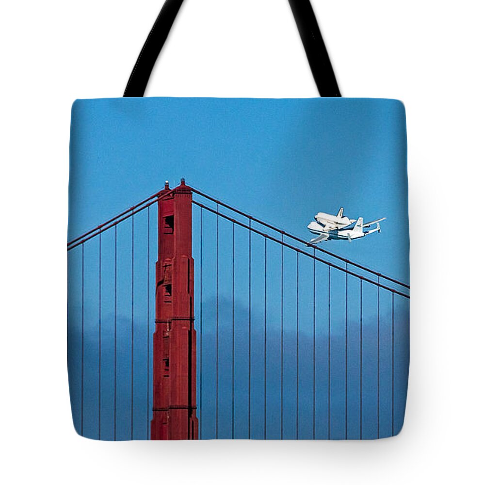 Shuttle Tote Bag featuring the photograph Shuttle Endeavour at the Golden Gate by Kate Brown
