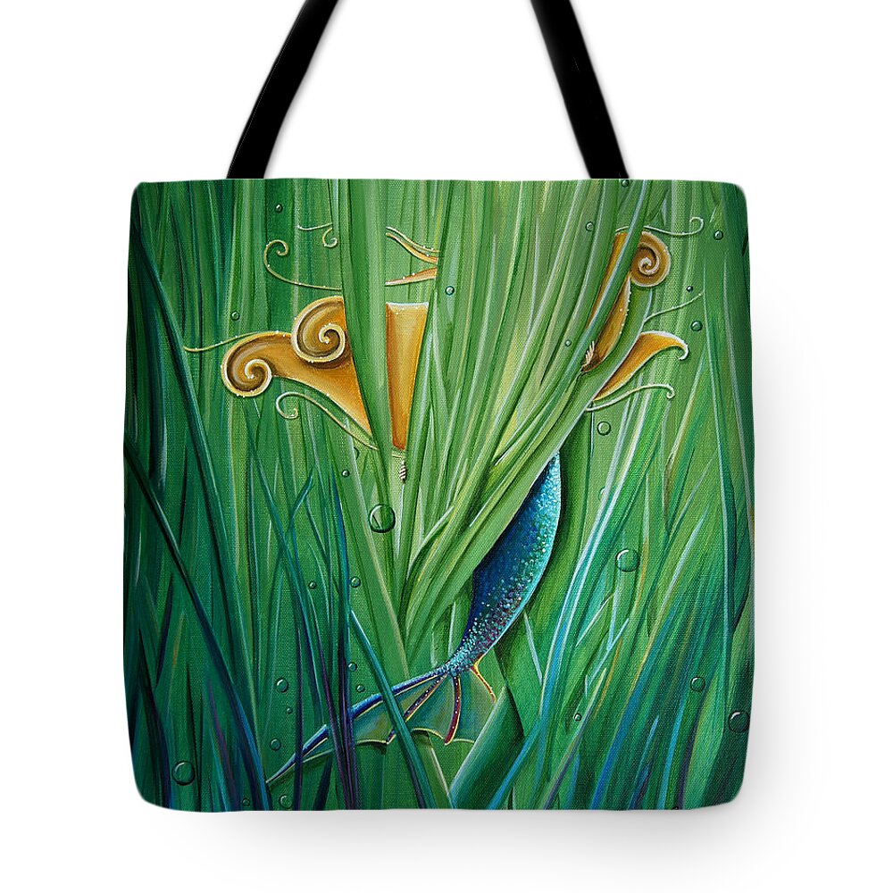 Mermaid Tote Bag featuring the painting Shy Little Siren by Cindy Thornton