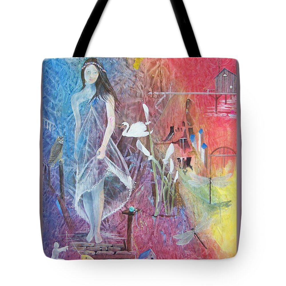 Girl Tote Bag featuring the painting Sian Nia by Jackie Mueller-Jones