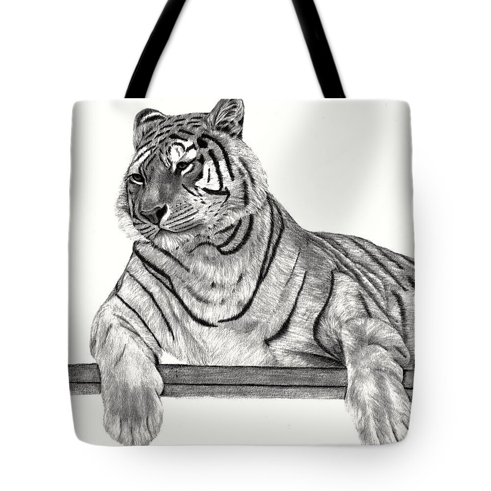 Tiger Tote Bag featuring the drawing Siberian Tiger by Patricia Hiltz