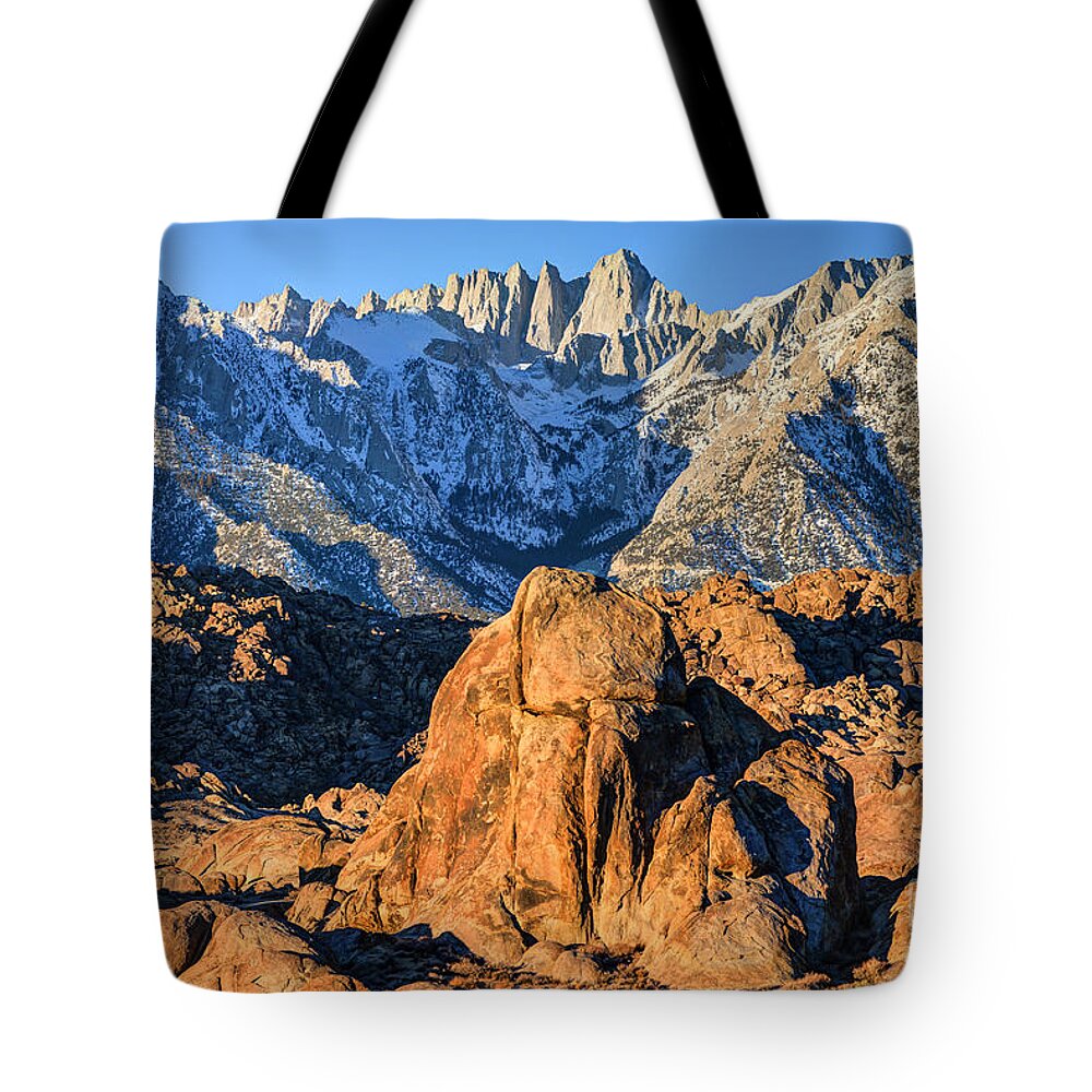 Sierra Tote Bag featuring the photograph Sierra Nevada Mountains and Alabama Hills Sunrise by Gary Whitton