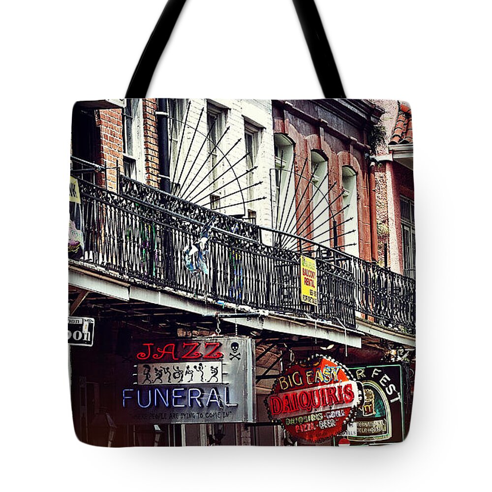 Bourbon Tote Bag featuring the photograph Signs on Rue Bourbon by Bob Hislop