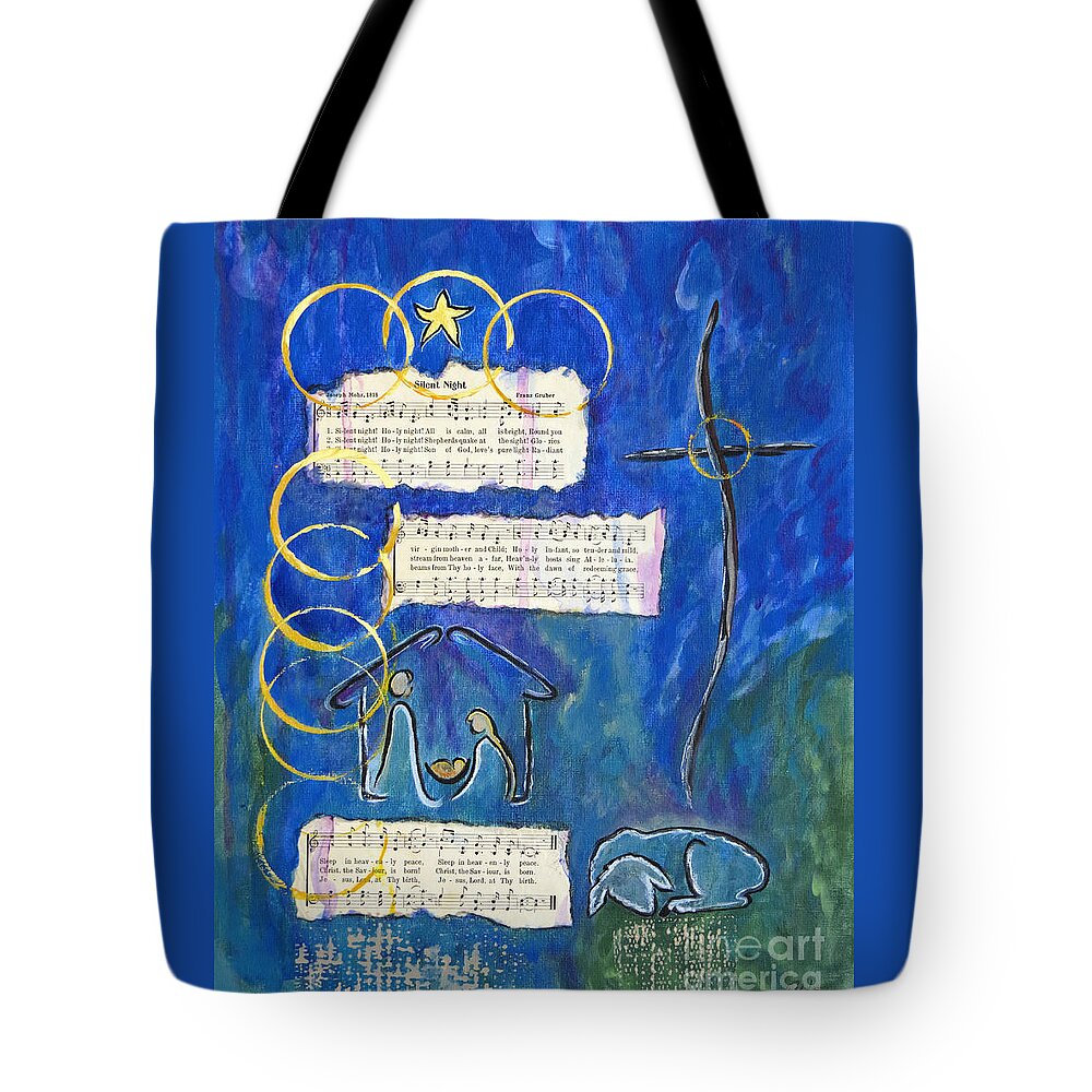 Nativity Tote Bag featuring the painting Silent Night A Holy Night - Original Painting by Ella by Ella Kaye Dickey