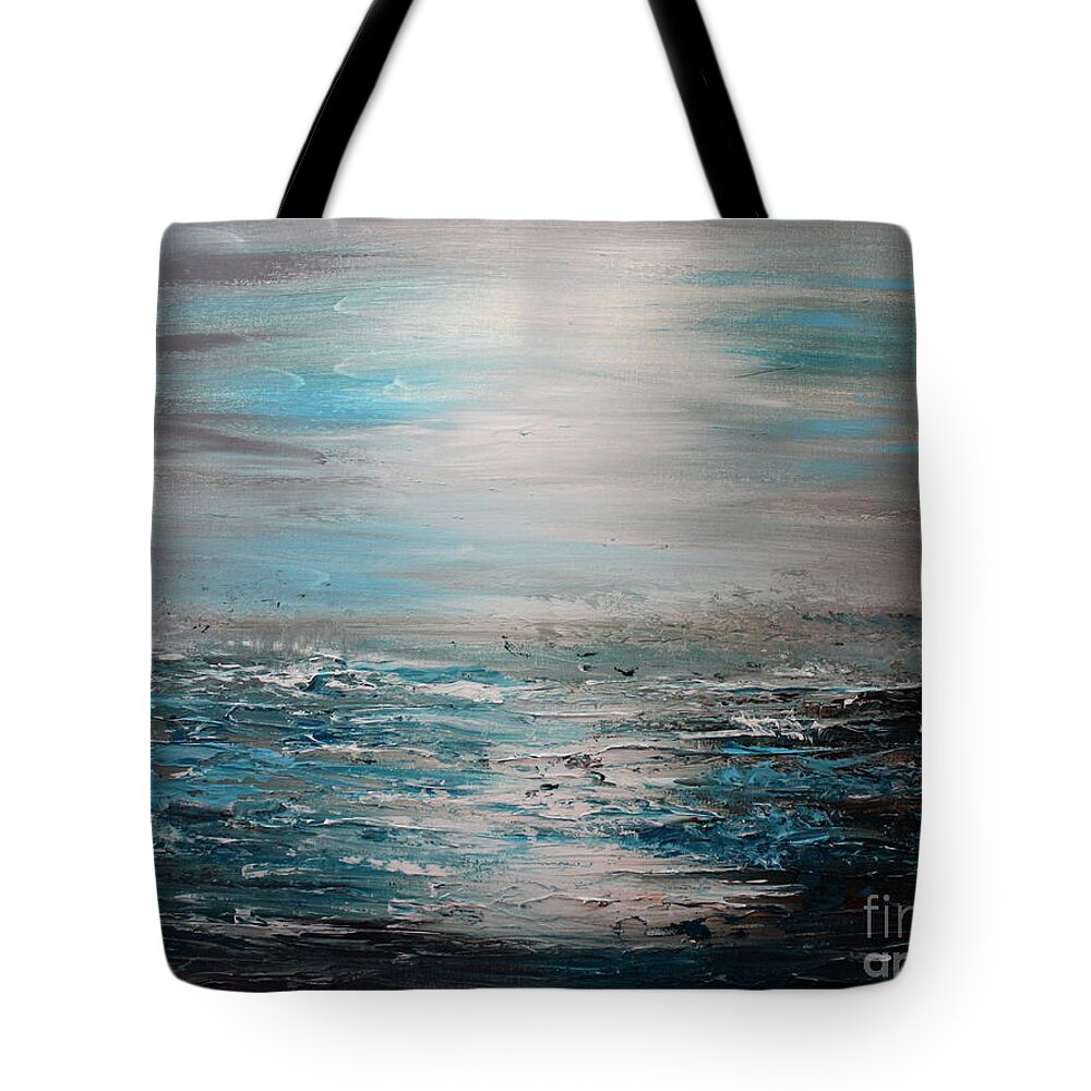 Turquoise Blue Painting Tote Bag featuring the painting Silent sea by Preethi Mathialagan