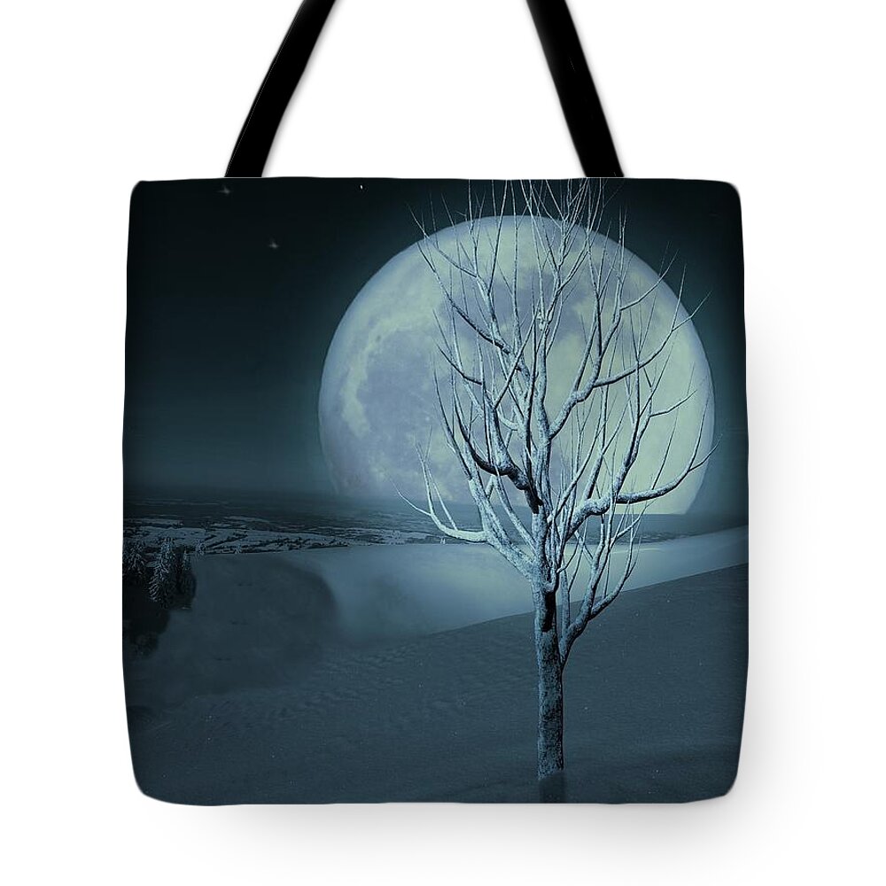 Snow Tote Bag featuring the digital art Silent Winter Evening by David Dehner