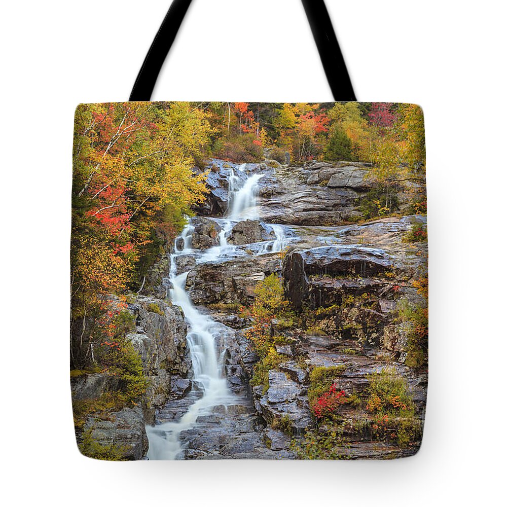 Silver Cascade Tote Bag featuring the photograph Silver Cascade waterfall White Mountains New Hampshire by Ken Brown