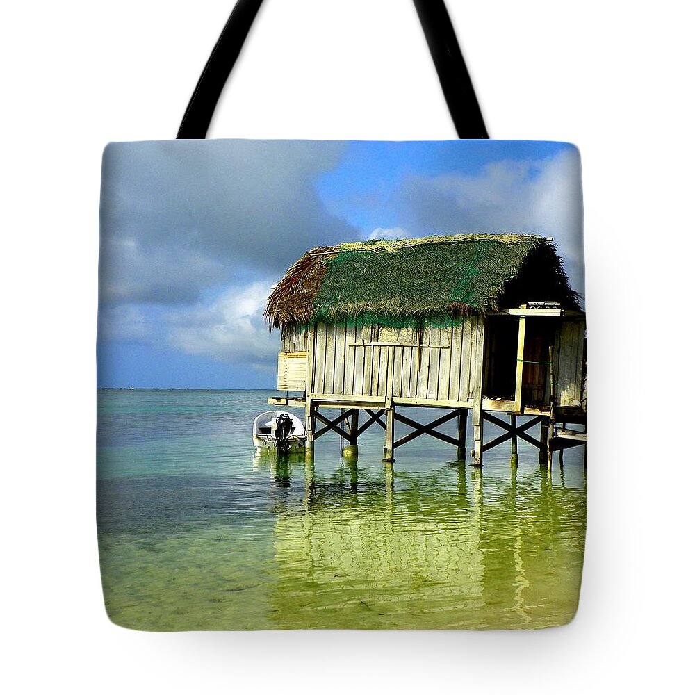 Fishing Shacks Tote Bag featuring the photograph Simple Solitude by Karen Wiles