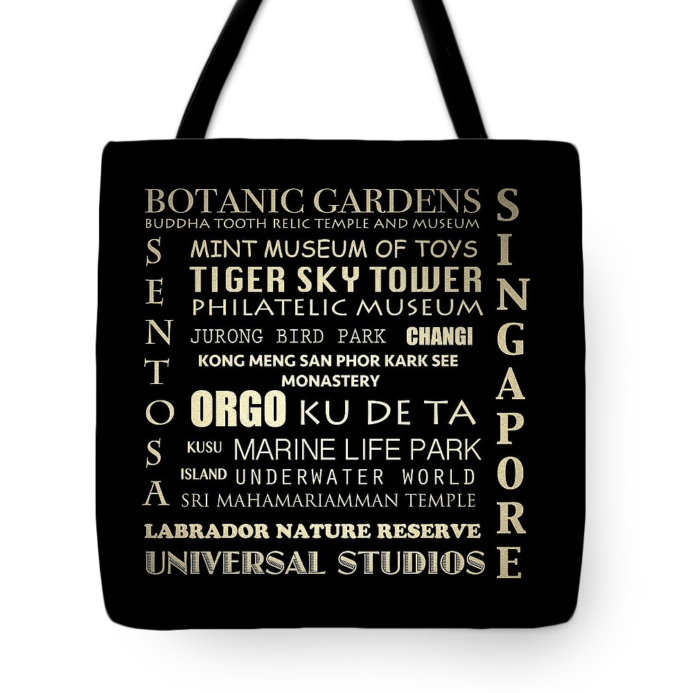 Singapore Tote Bag featuring the digital art Singapore Japan Famous Landmarks by Patricia Lintner