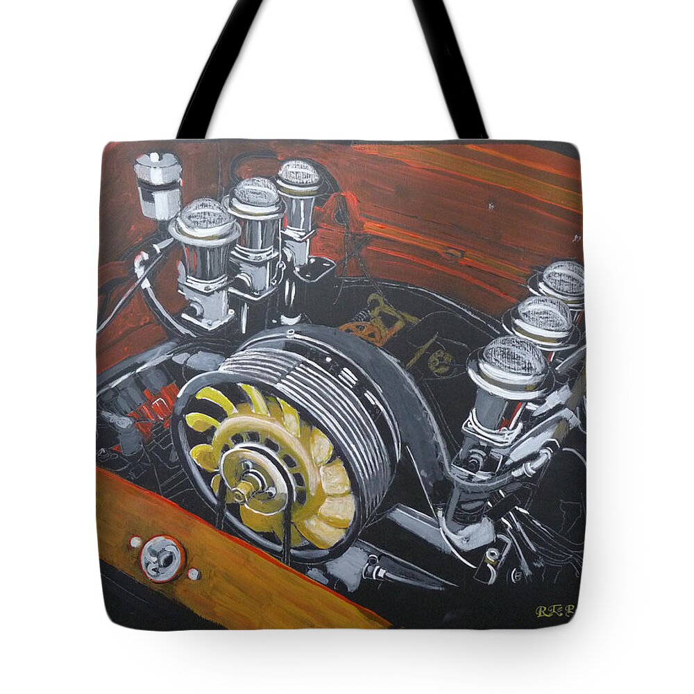 Singer Tote Bag featuring the painting Singer Porsche Engine by Richard Le Page