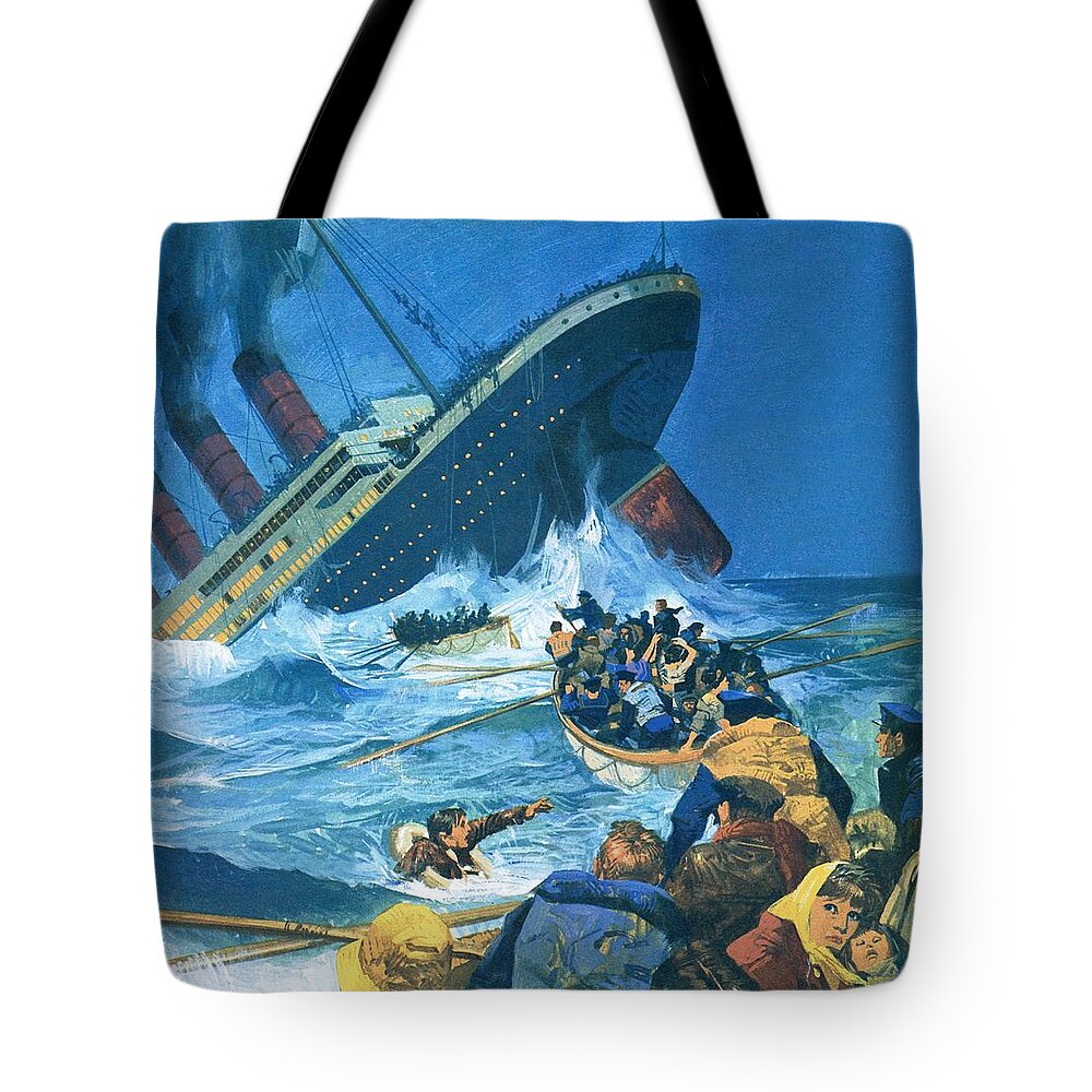 The Titanic Tote Bag featuring the painting Sinking Of The Titanic by English School