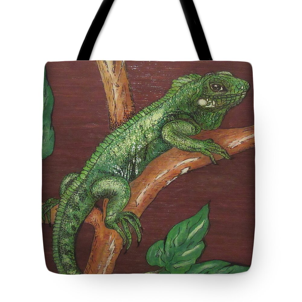 Print Tote Bag featuring the painting Sir Iguana by Ashley Goforth